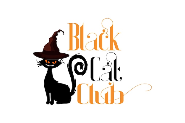 Black cat club Halloween T-Shirt Design.