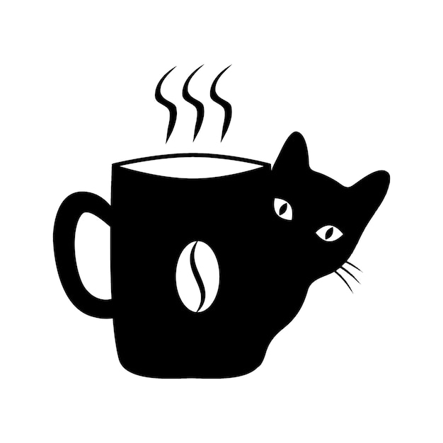 Черный кот кофе силуэт