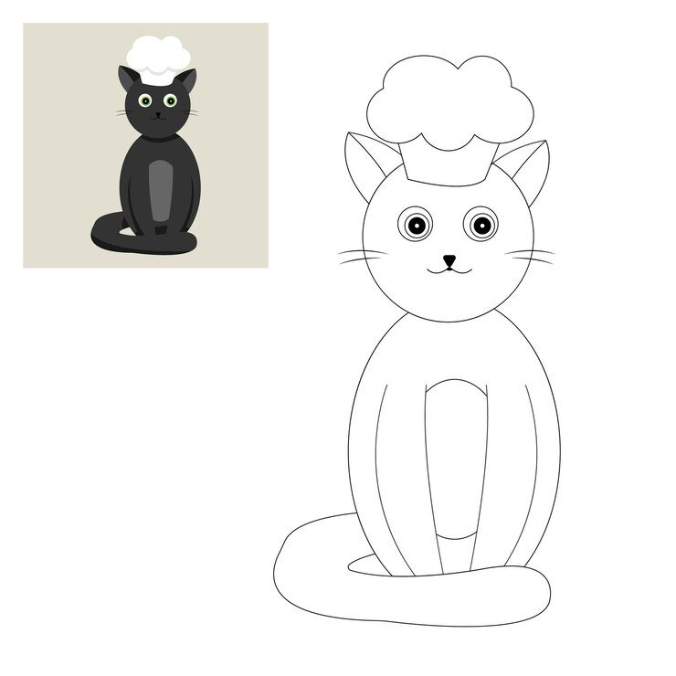 黒猫の帽子をかぶった子供たちの塗り絵