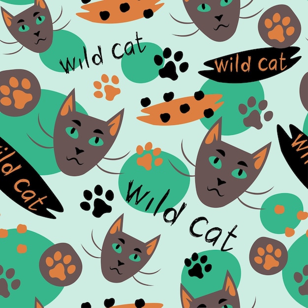 Black cat endless pattern on mint background