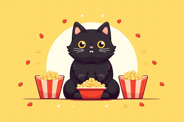 Black Cat Holding Popcorn