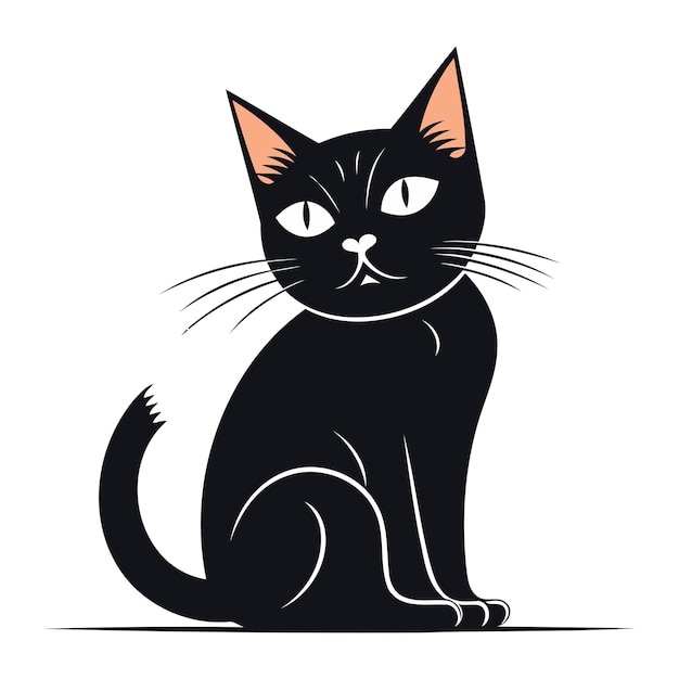 Black cat isolated on a white background Vector illustration for your design