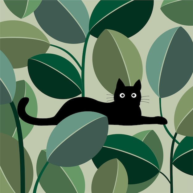 Black cat among leaves