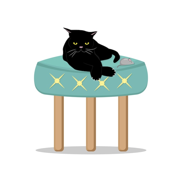 Vector a black cat lies on a stool