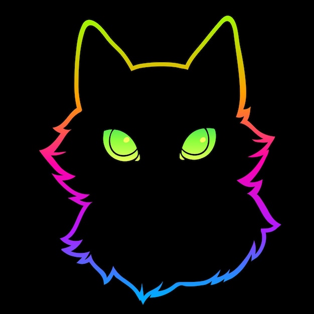 Vettore gatto nero su uno sfondo arcobaleno multicolore