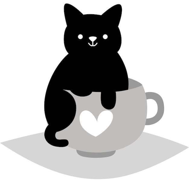 ベクトル お茶のカップに黒い猫