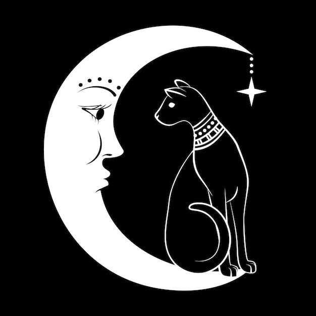 Вектор Черный кот на луне.