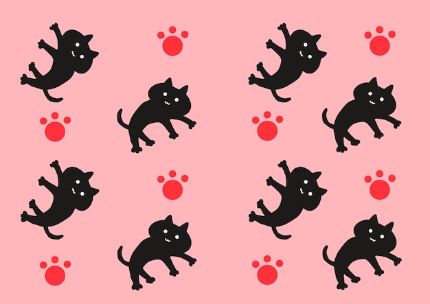 Vector black cat pattern cartoon style