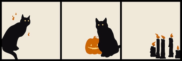 Черный кот и тыква, праздничный принт Хэллоуина