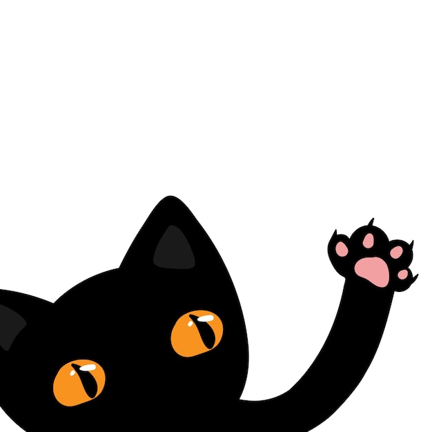 Black cat say hello, cute vector illustration for kids