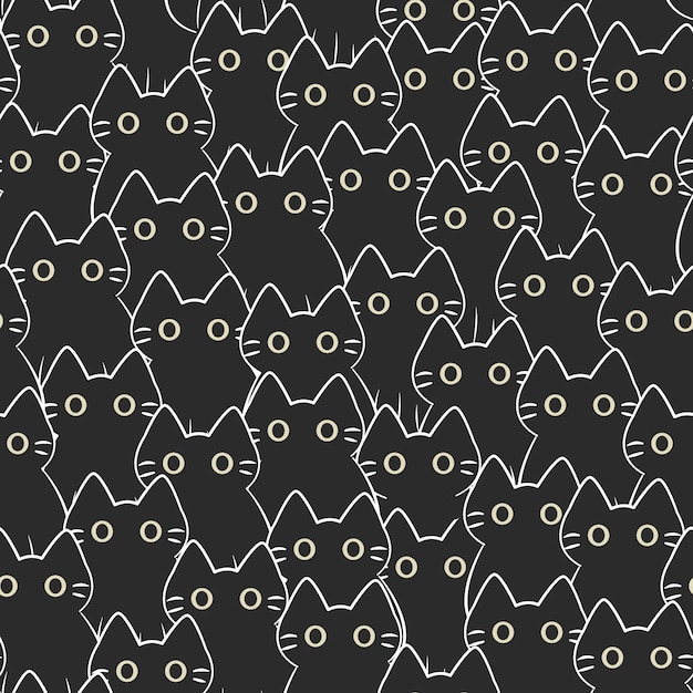 Vector black cat seamless pattern