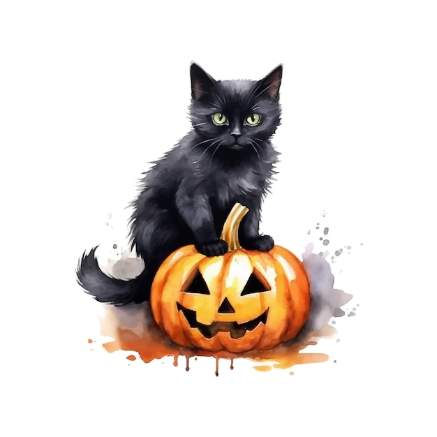 black cat sitting on a pumpkin