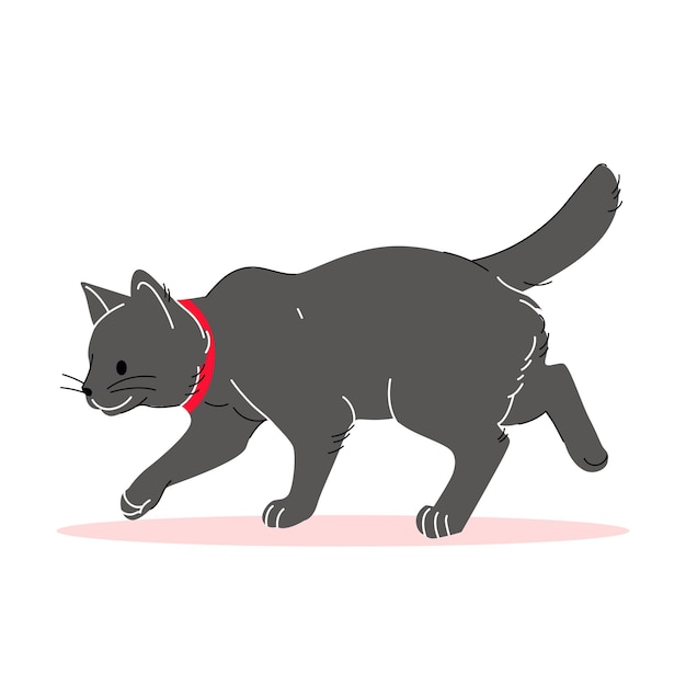 Vector black cat walking flat style element