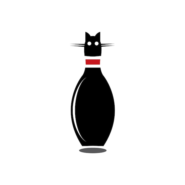 На белом фоне черная кошка с красным ошейником.