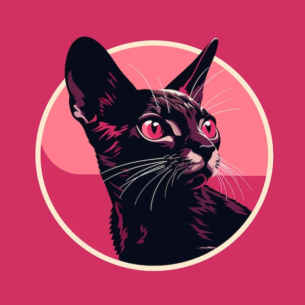 Black Cat With Red Eyes on Pink Background