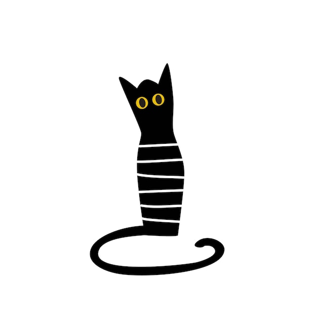 Vector black cat with striped texture cute sticker isolated vector illustration