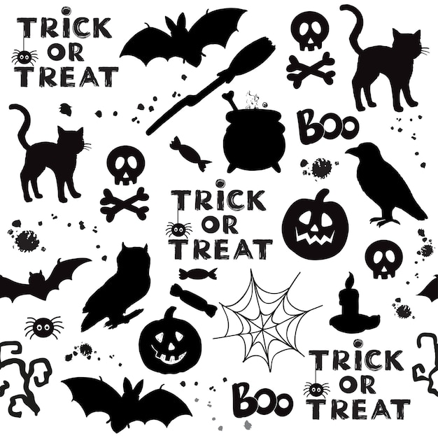 Black cats pumpkin halloween items seamless pattern