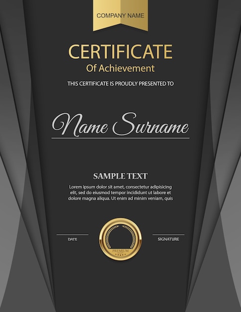 Vector black certificate of achievement in modern style