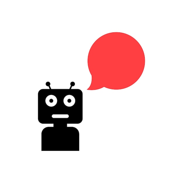 black chatbot with speech bubble concept of cyborg ai irc chatter box engine networking android droid communication flat style trend modern logotype graphic design element on white background