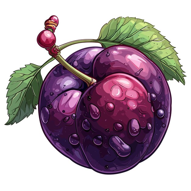 Black cherry plum flat colors cartoon icon isolated on transparent