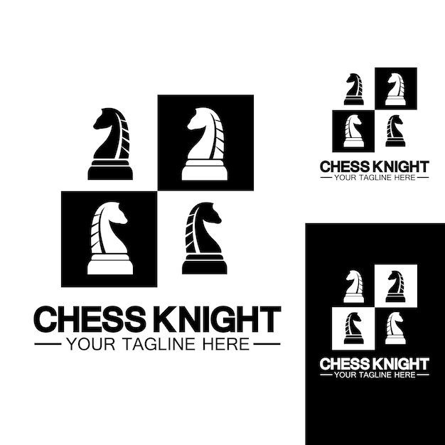 Black Chess Knight Horse silhouette logo design vector template