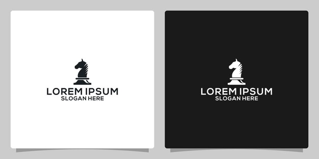 Black Chess Knight Horse Stallion silhouette logo design