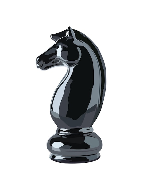 Cavallo nero del pezzo degli scacchi con punti culminanti su una priorità bassa bianca