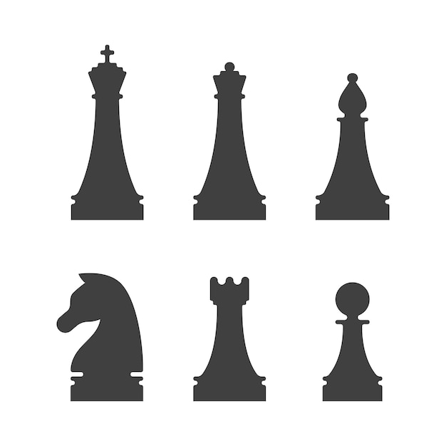 Black chess pieces icons on white background