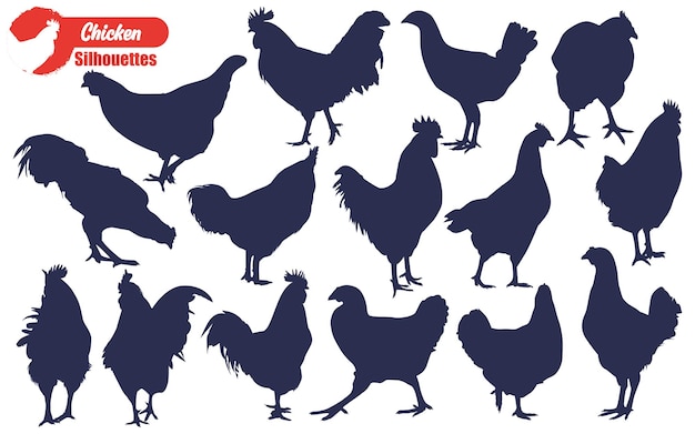 Black Chicken of Hen Silhouettes Vector Illustratie Pack