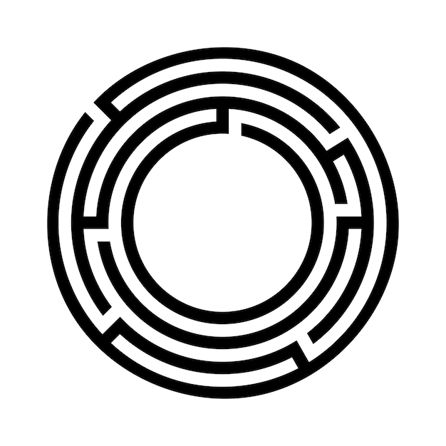 Black circle maze labyrinth symbol vector.