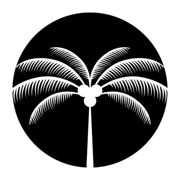 Vector a black circle with palm trees in the middle and the word palm on the bottom