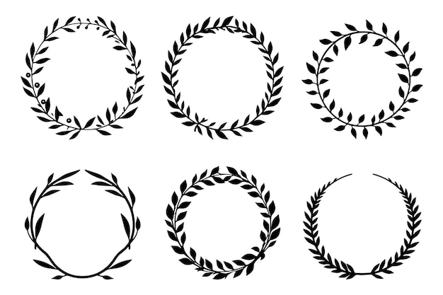 Black circular folatile laurel branches vintage frame set vector illustration