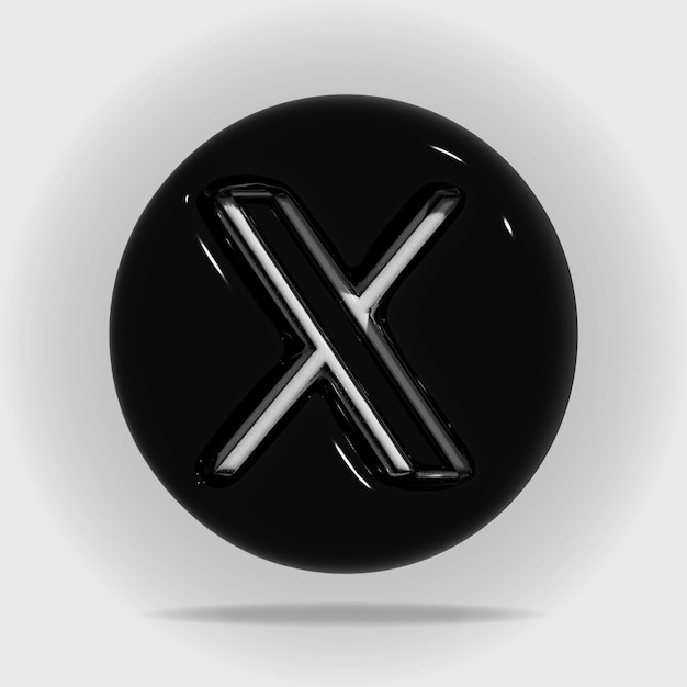 黒い円形の金属化された X ロゴタイプ 3D