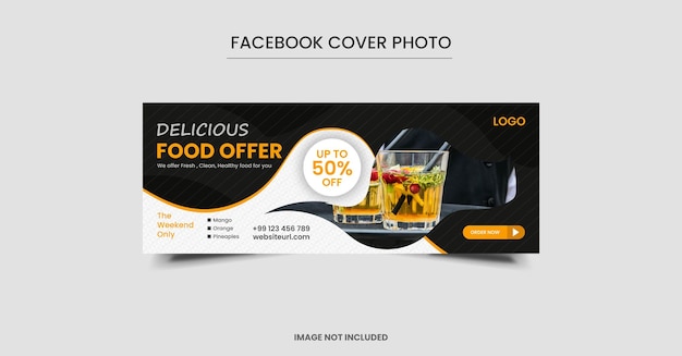 Black clean fast food social media facebook cover photo template design