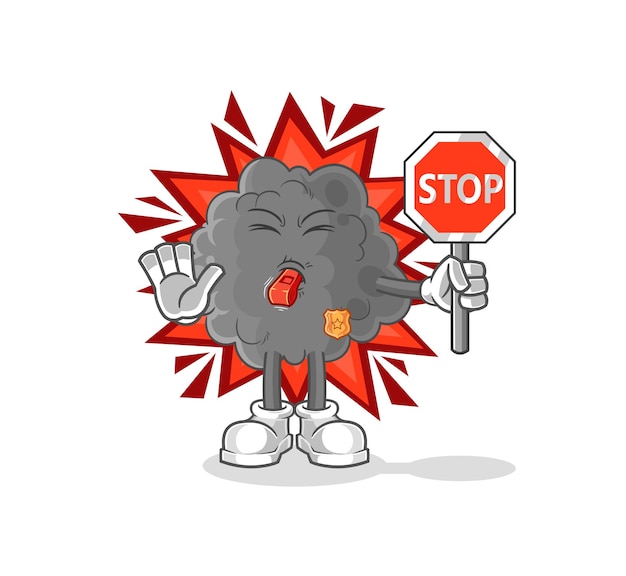 Black cloud holding stop sign cartoon mascot vector