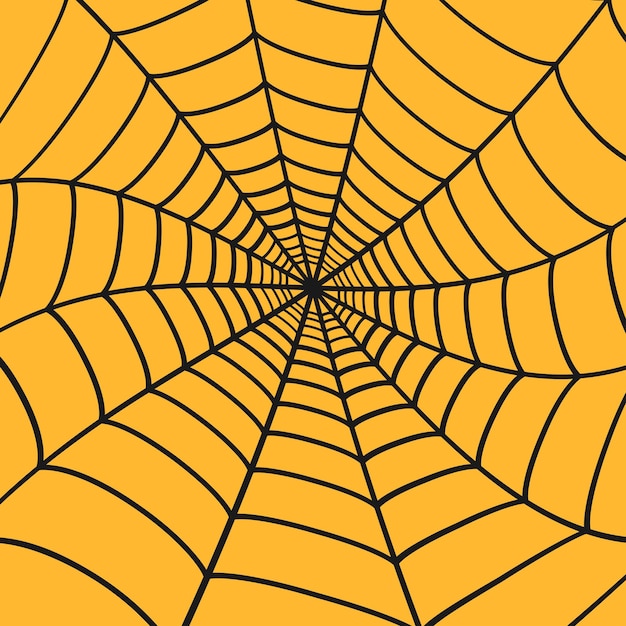オレンジ色の背景に黒いクモの巣。蜘蛛の巣。ベクター