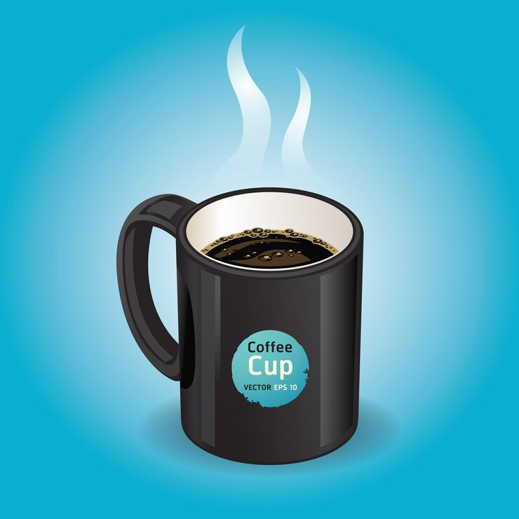 वेक्टर black coffee cup on blue background