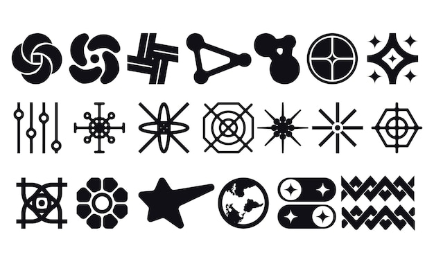 Black Collection Of Star Icons Geometric Vector Symbols Brutalist Elements Y2K Design Style