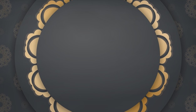 Modello di banner di colore nero con ornamento astratto in oro e posto per logo o testo