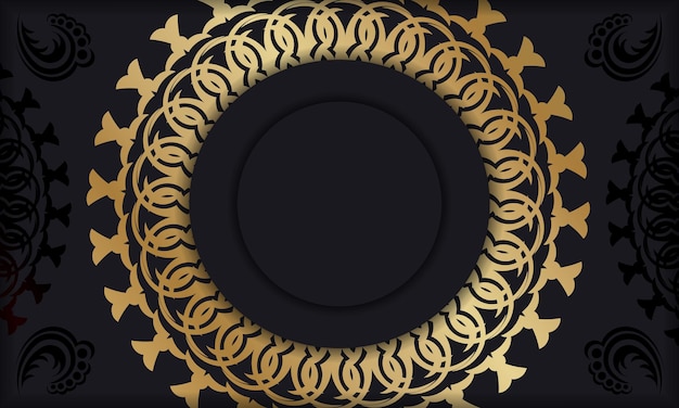 Black color banner template with golden abstract pattern