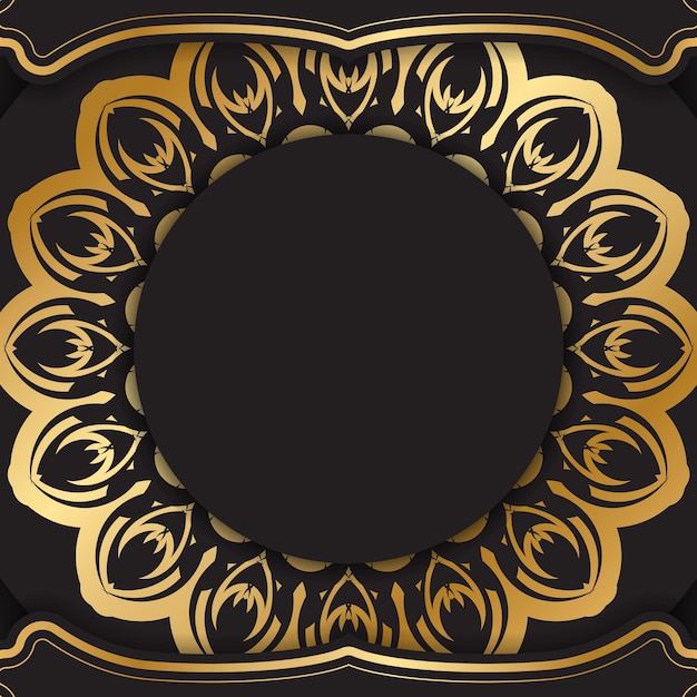 Шаблон баннера черного цвета с золотым индийским узором