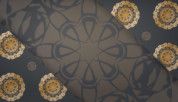 Vettore modello di banner di colore nero con ornamento mandala in oro e posto per logo o testo