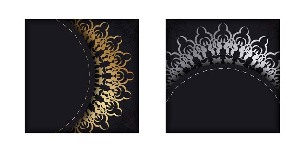 Modello di brochure di colore nero con ornamento astratto dorato