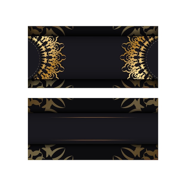 Black color brochure template with golden luxury ornament