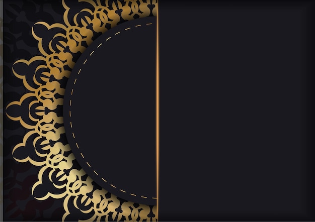 Шаблон брошюры черного цвета с золотым винтажным орнаментом