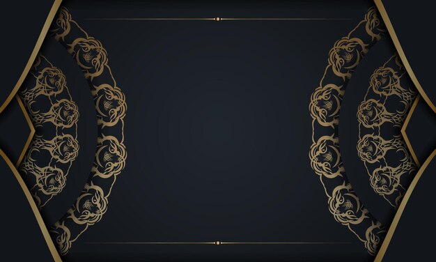 귀하의 브랜드에 대한 만다라 금 장식이 있는 검은색 브로셔 템플릿.