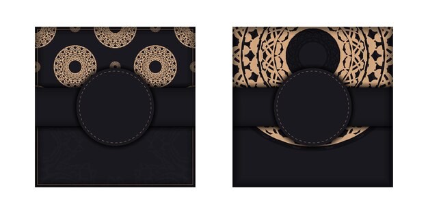 Black color brochure with brown mandala pattern