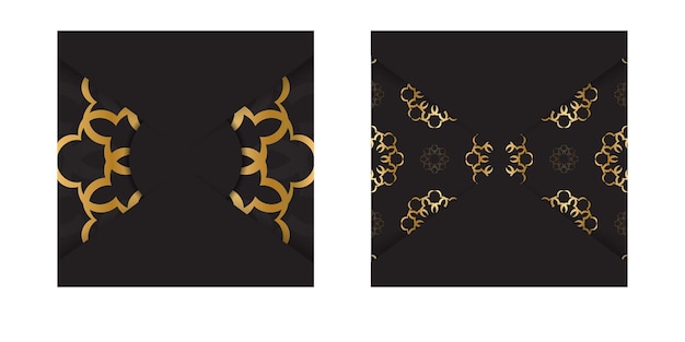 Black color card with golden abstract pattern