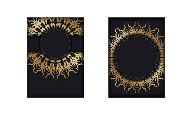 Black color flyer template with golden luxury pattern