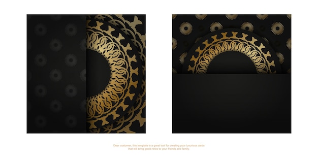 Black color flyer template with golden vintage pattern